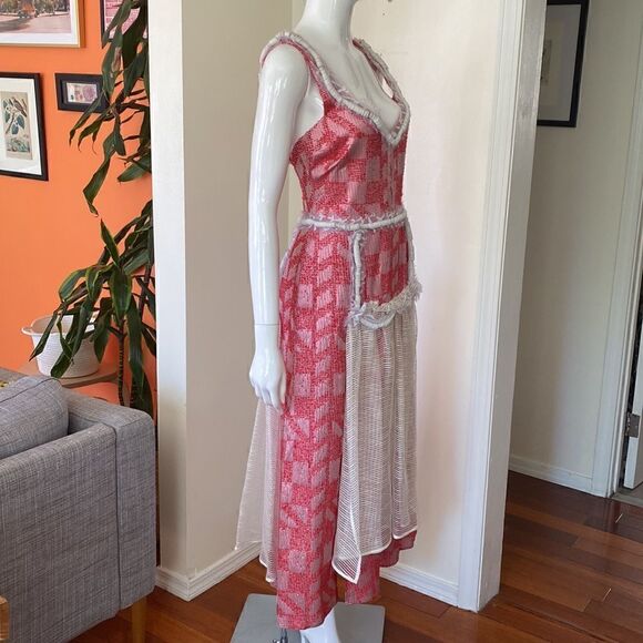 Teatum Jones Red & White Plaid Cottagecore Midi Dress with Apron Size 0 - Picture 6 of 13